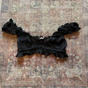 Free People Black Ruffled Mini Blouse
